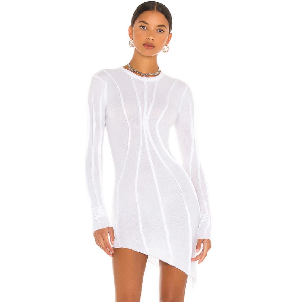 SAMI MIRO VINTAGE Asymmetric Baby Rib Mini Dress in White NWT Size Small